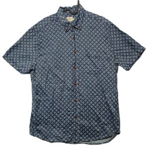 Faherty Brand Mens Large Short Sleeve Button Down Shirt Geometric Print Blue AOP